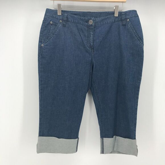 INC International Concepts Capri Pant Womens 12P Petite Denim Stretch Cuffed - Picture 1 of 10